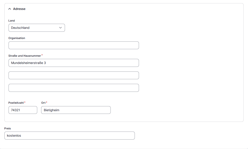Veranstaltung Adresse
